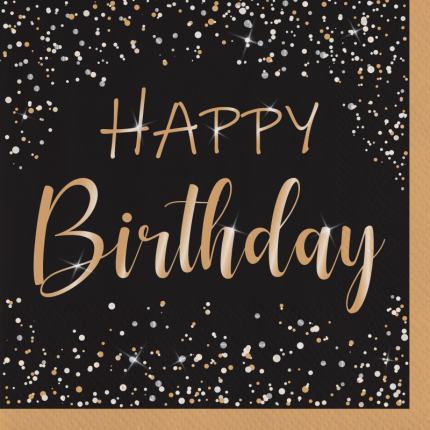 Pack 20 Guardanapos Elegant Happy Birthday Dourado