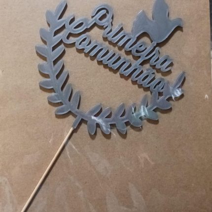 Topper de Bolo Prateado Primeira Comunhão